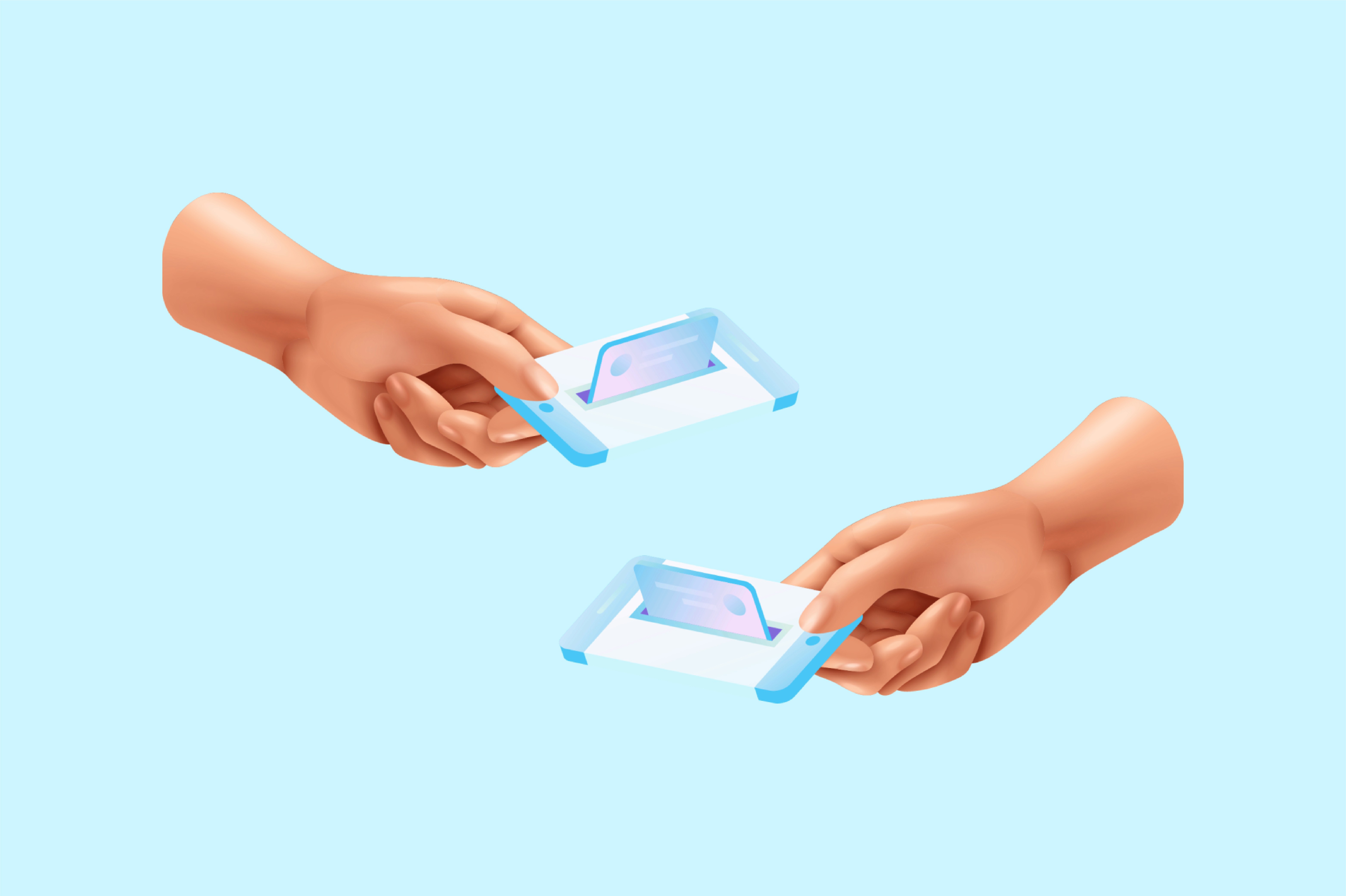 3D hands exchanging payment cards