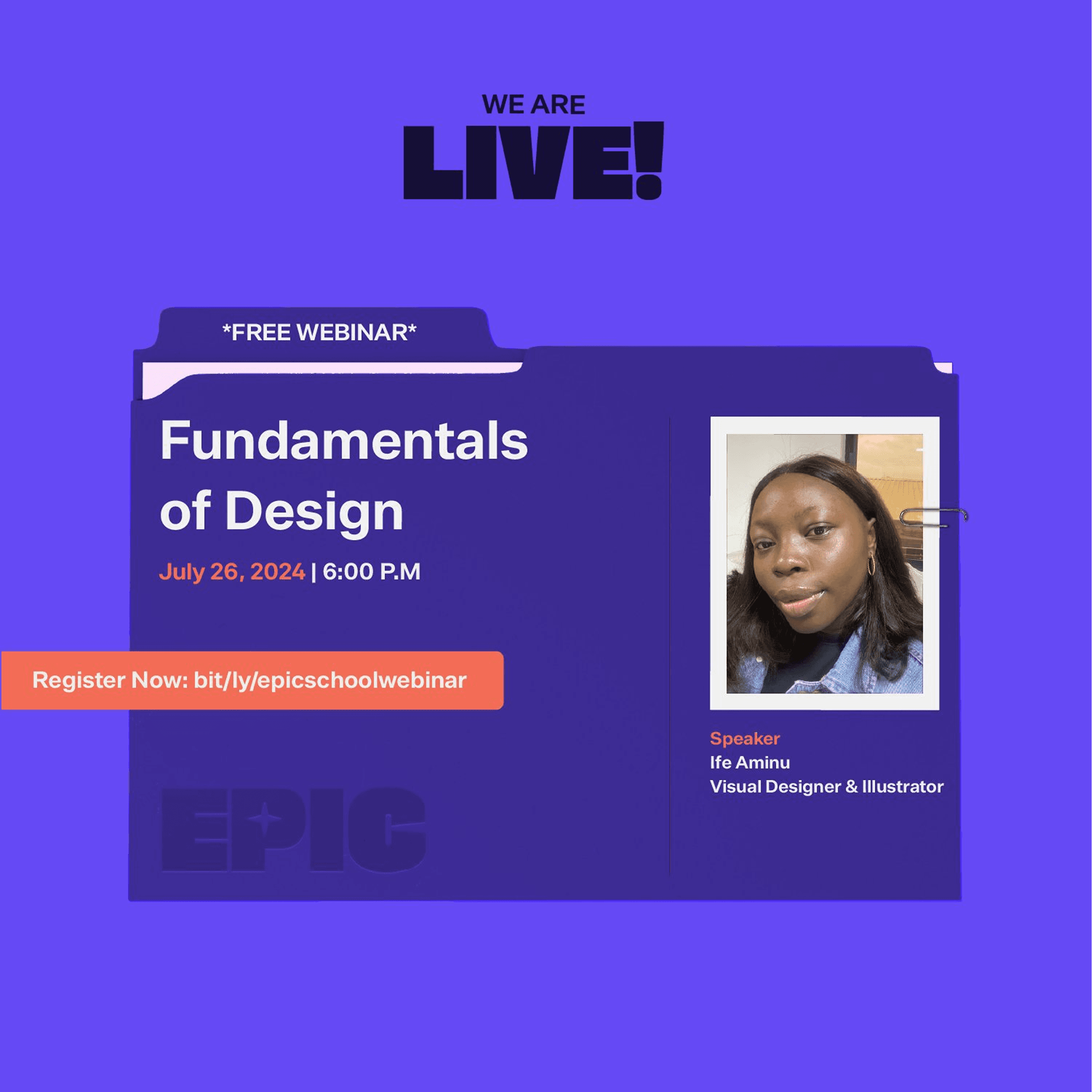 Purple Epic School Fundamentals of Design webinar poster