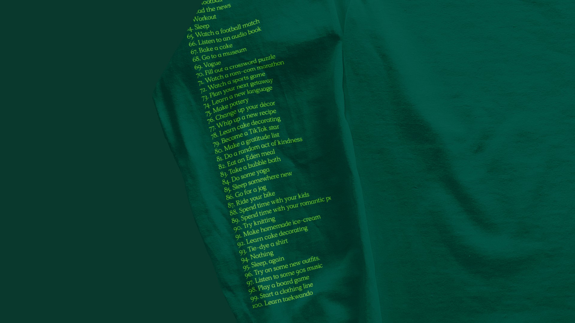 EdenLife shirt sleeve printed with things to do instead of chores
