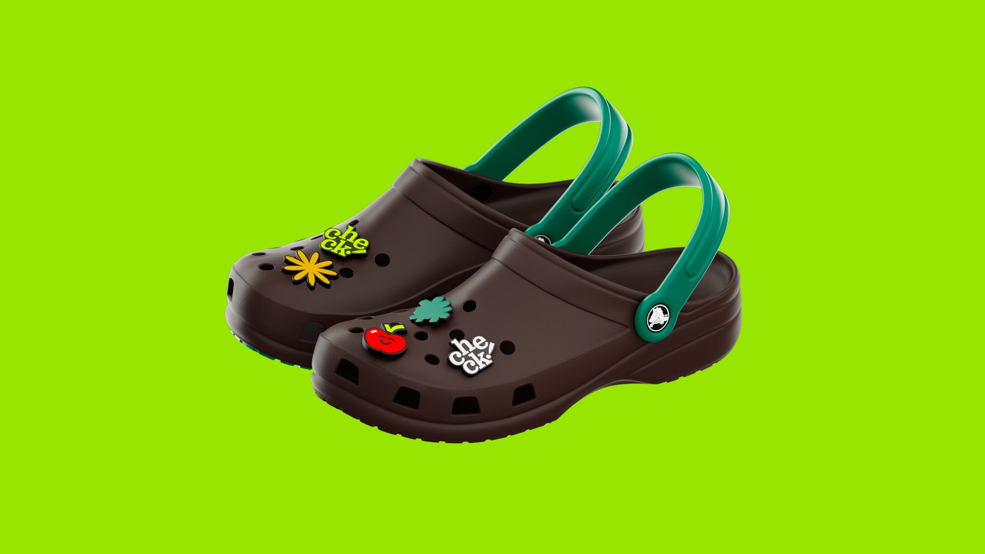 Brown clogs decorated with EdenLife brand charms